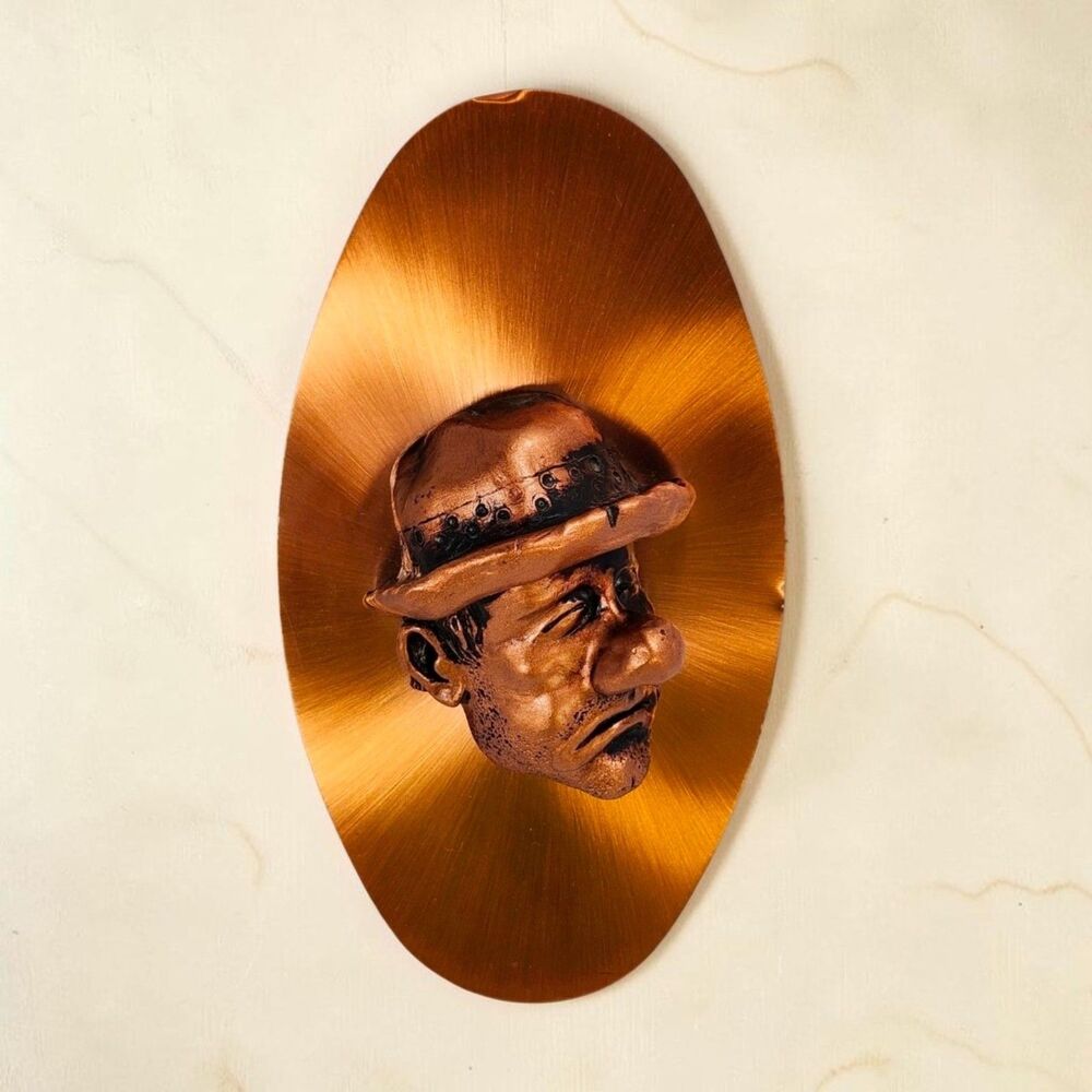 Vintage Copper Resin Sad Clown Wall Plaque 10in Mid Century Art Coppercraft